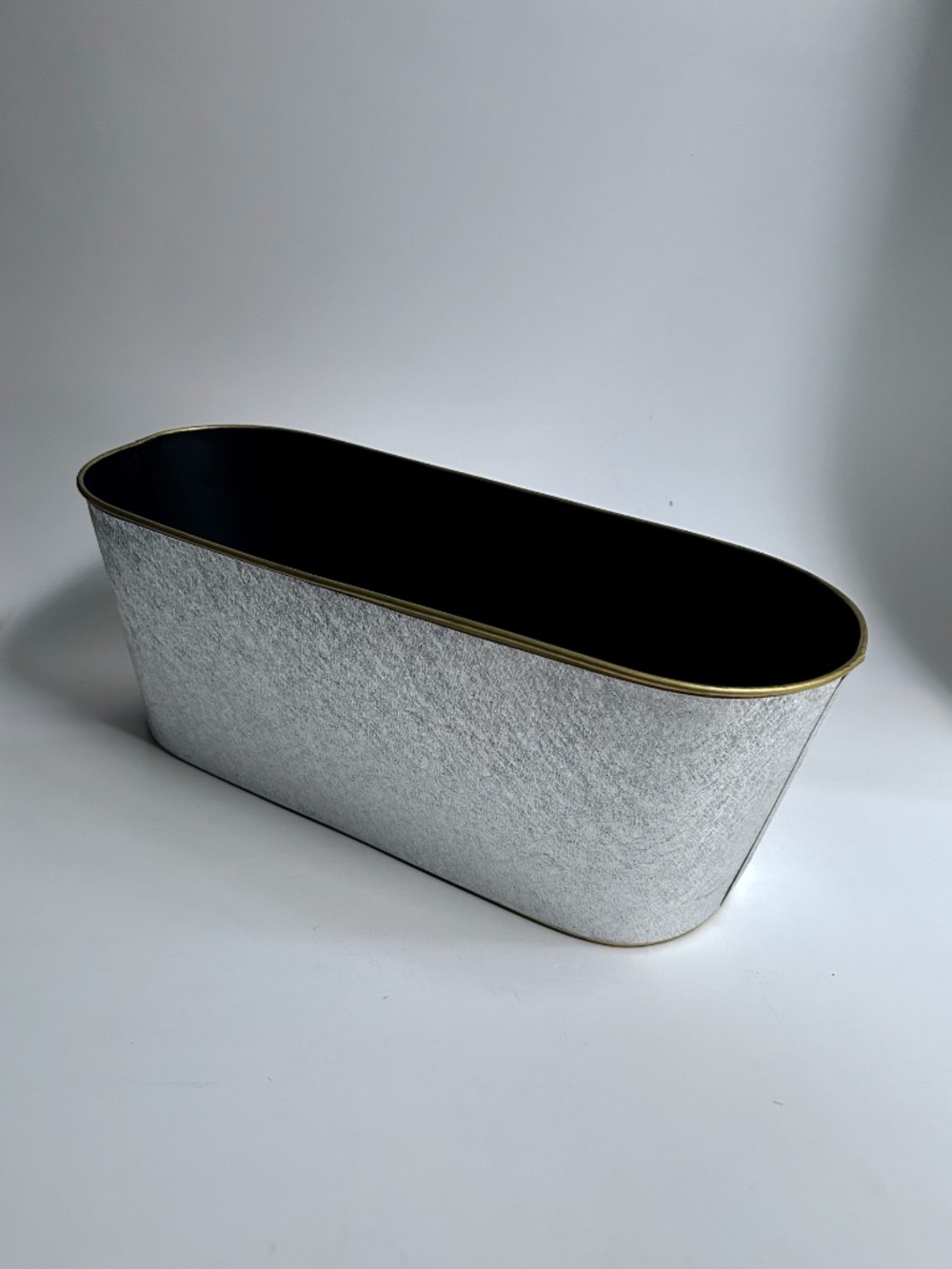 Vintage Silver Foil Oval Planter with Gold Rim